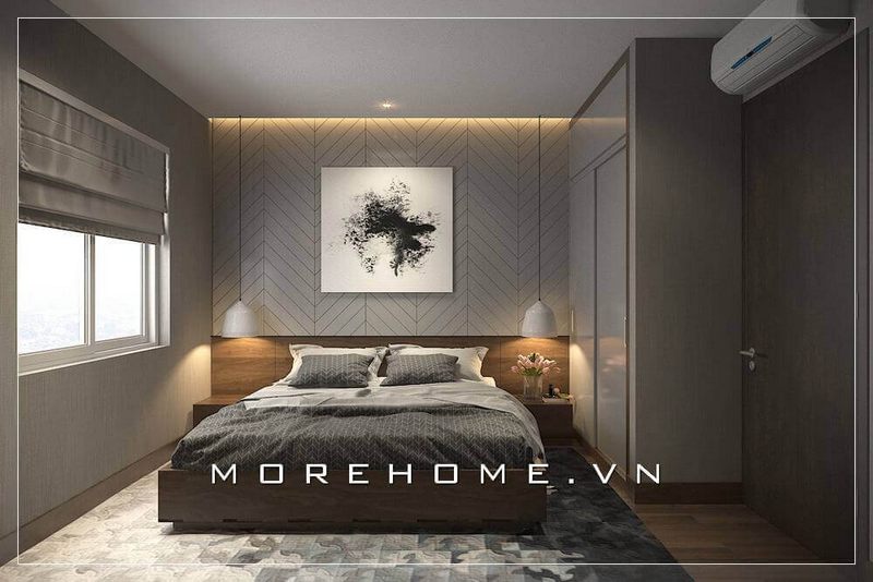 Giường ngủ 2 người màu nâu với lối thiết kế hiện đại, đơn giản vô cùng tiện nghi